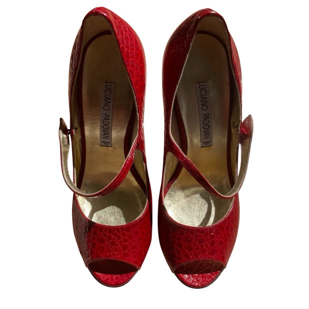 LUCIANO PADOVAN | Geneva Red Croc-Embossed Leather Mary Jane Pumps 37.5 Italy
